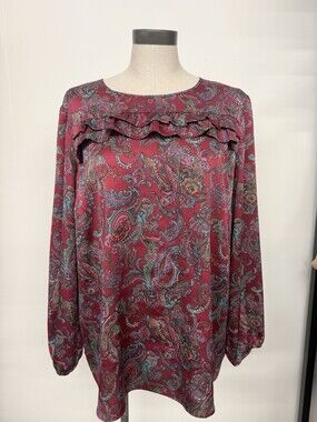 Talbots Women’s Red Multicolor Paisley Woven Round Neck Blouse Size XXL